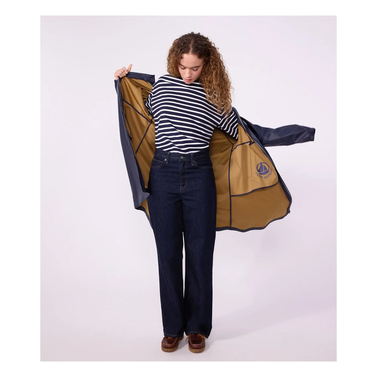 Petit Bateau - Gabardina larga icónica | Azul marino