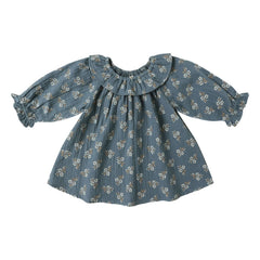 Quincy Mae - Vestido de gasa de algodón orgánico Isla Fleurie | Azul grisáceo