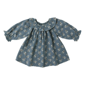Quincy Mae - Vestido de gasa de algodón orgánico Isla Fleurie | Azul grisáceo