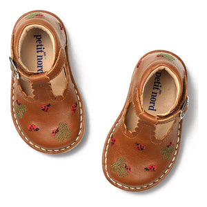 Petit Nord - Zapatos primeros pasos T-Bar con bordado de mariquita - Colección Uniqua | Camel