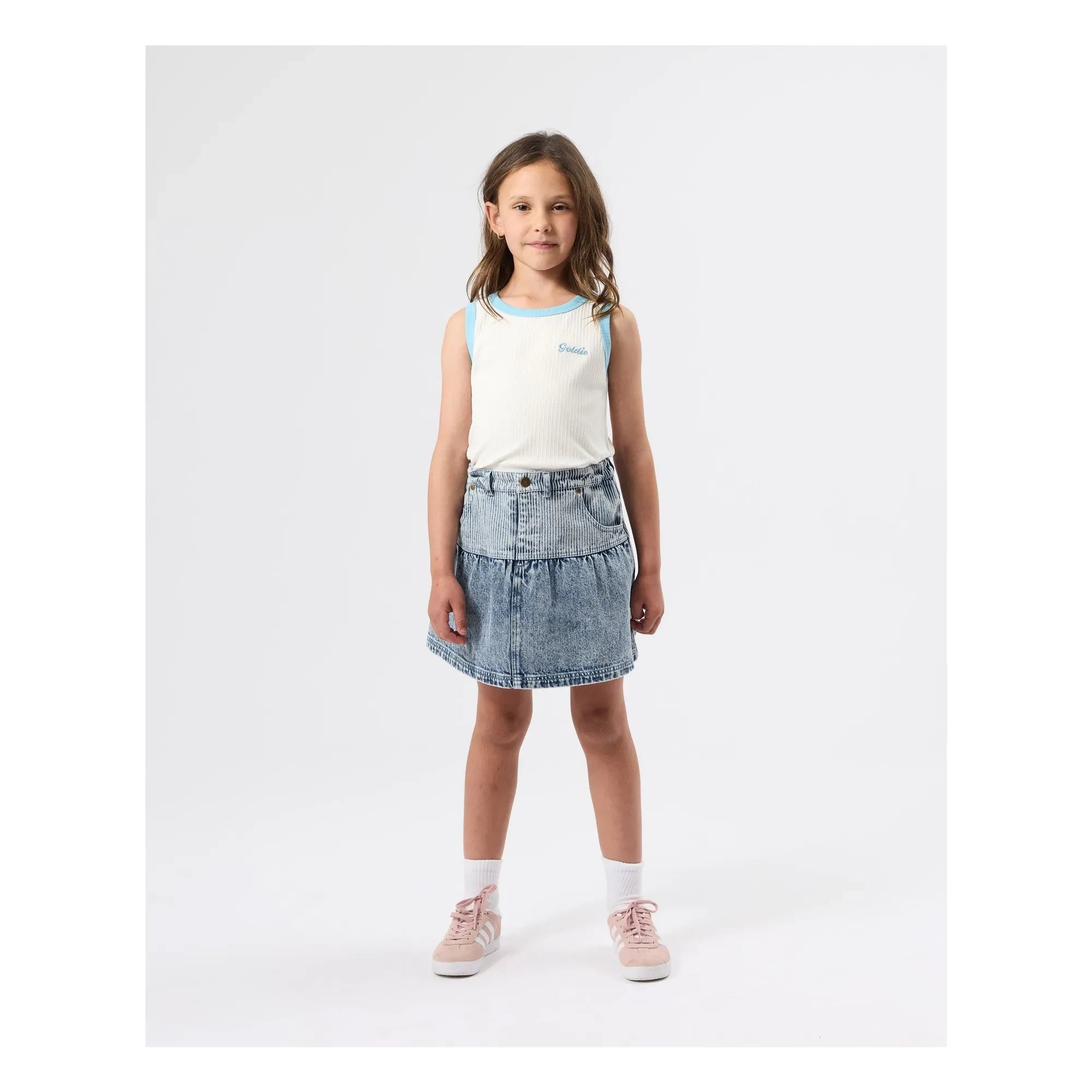 Goldie + Ace - Falda Vaquera Peplum | Azul