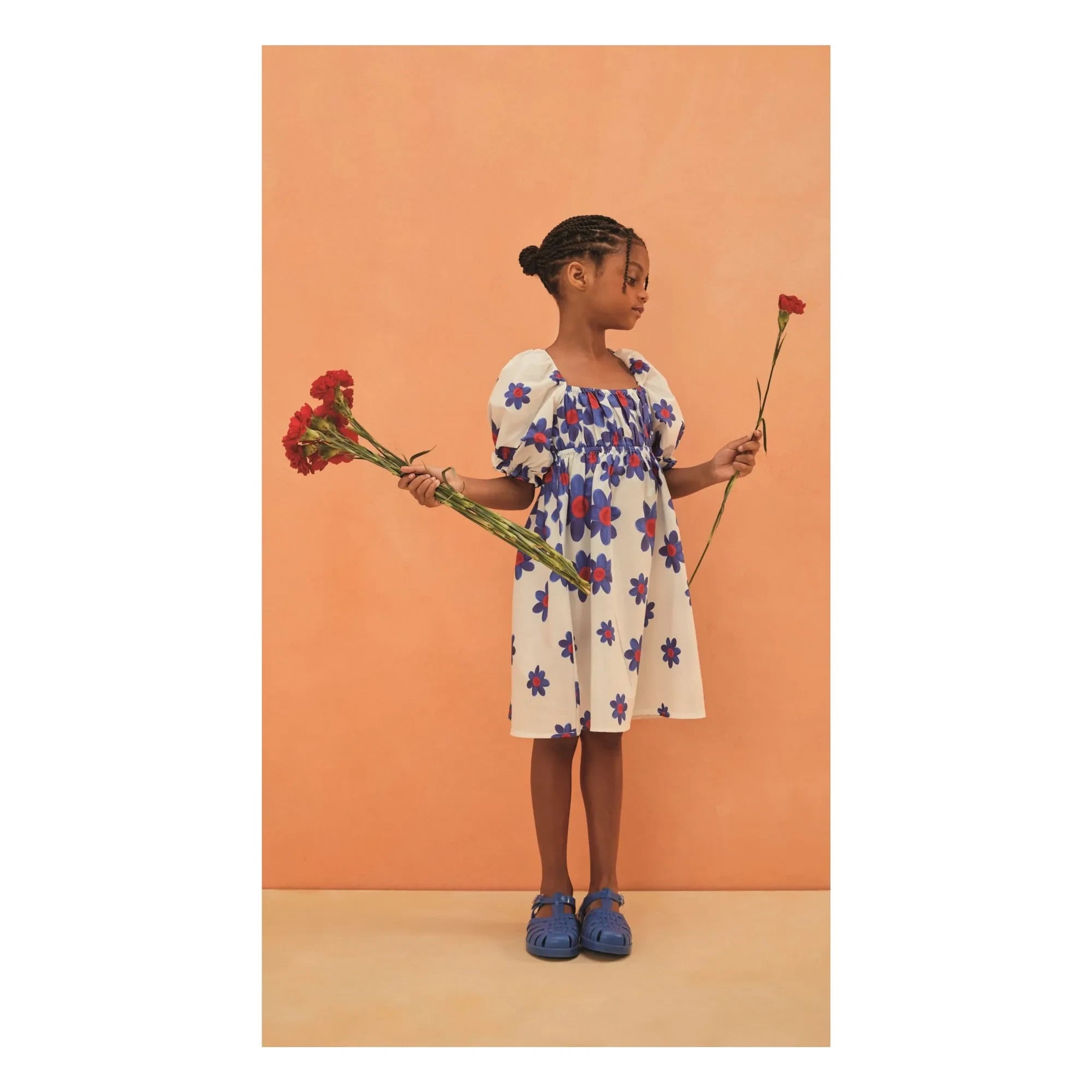 Fabula - Vestido Midi Floral con Mangas Abullonadas | Blanco