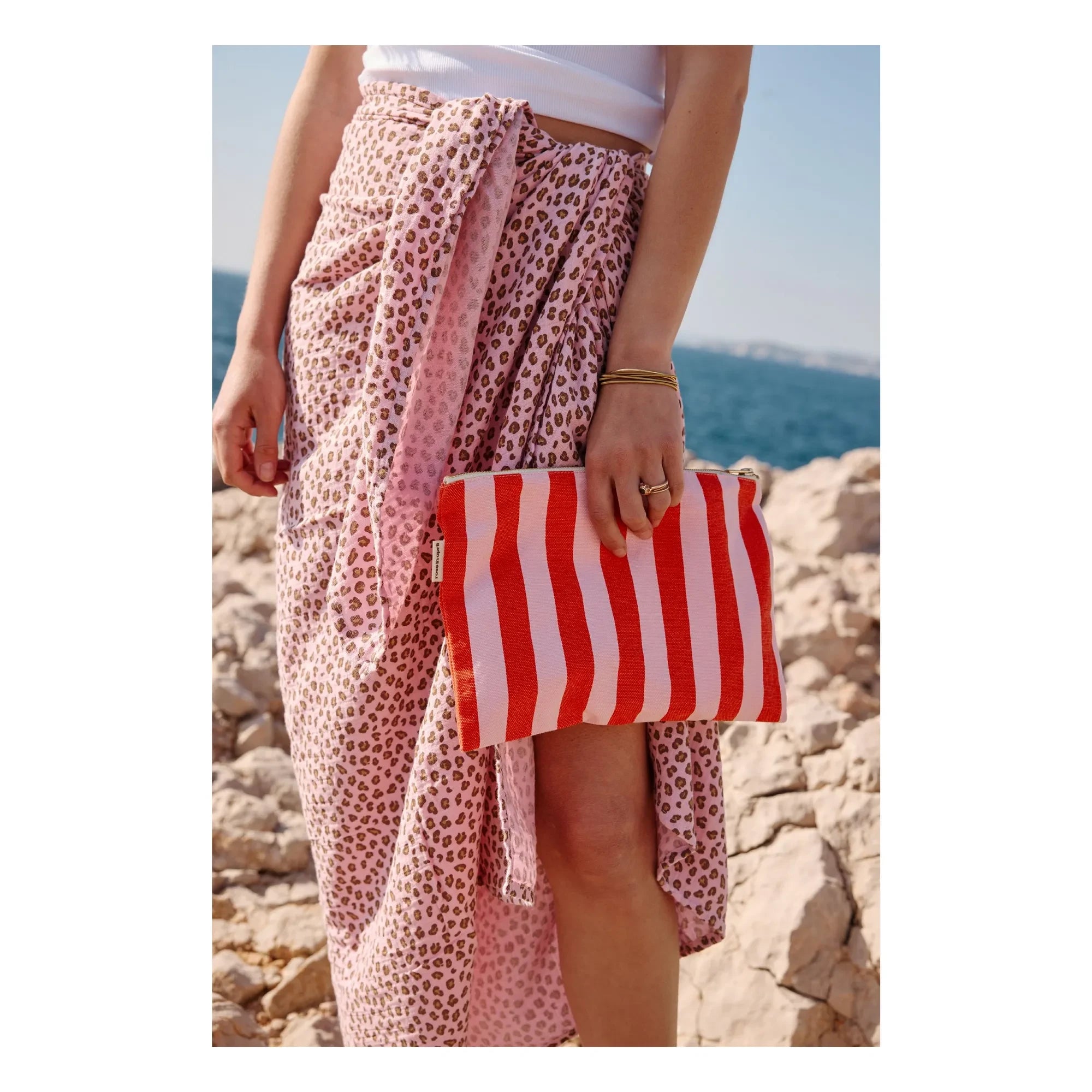 Rose in April - Bolso de mano de rayas Lili | Rojo