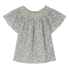 Bonpoint - Blusa Nella Fleurie de algodón orgánico con fruncido | Azul Prusia