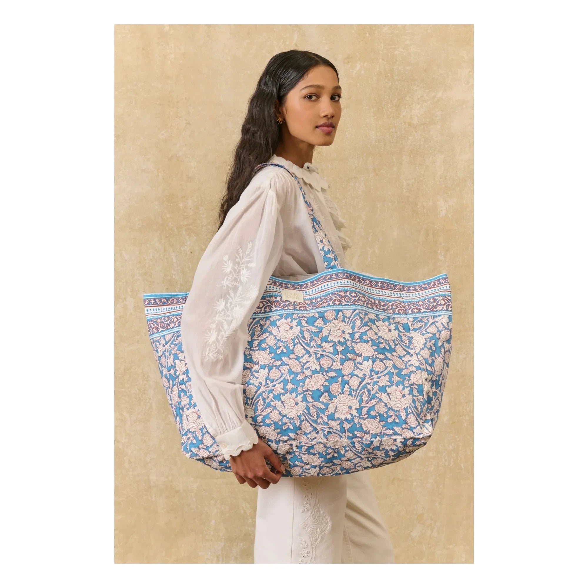 Louise Misha - Bolso tote de algodón Beverly | Azul claro