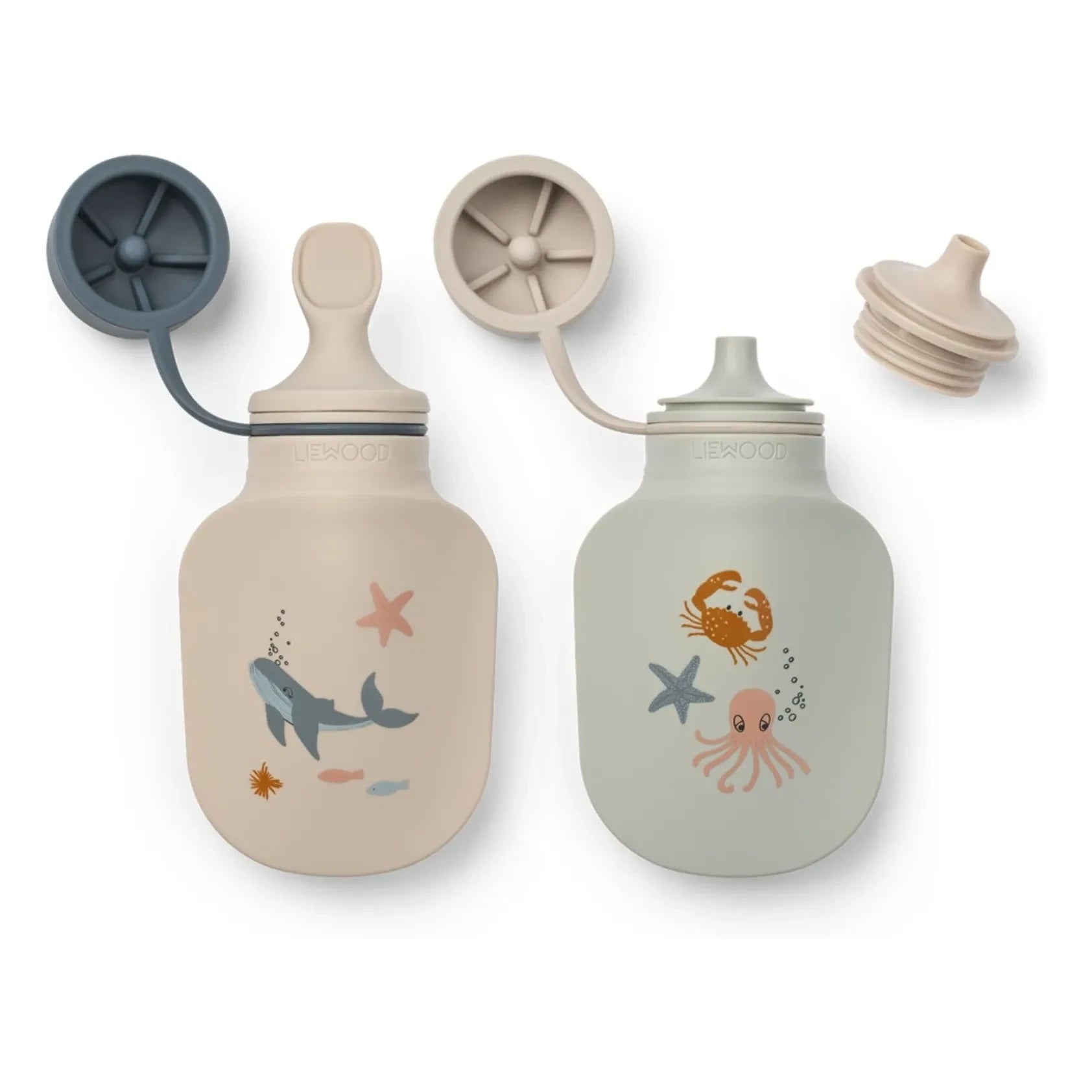 Liewood - Botella para batidos Lizzie - Set de 2 | Criaturas marinas/Color arena