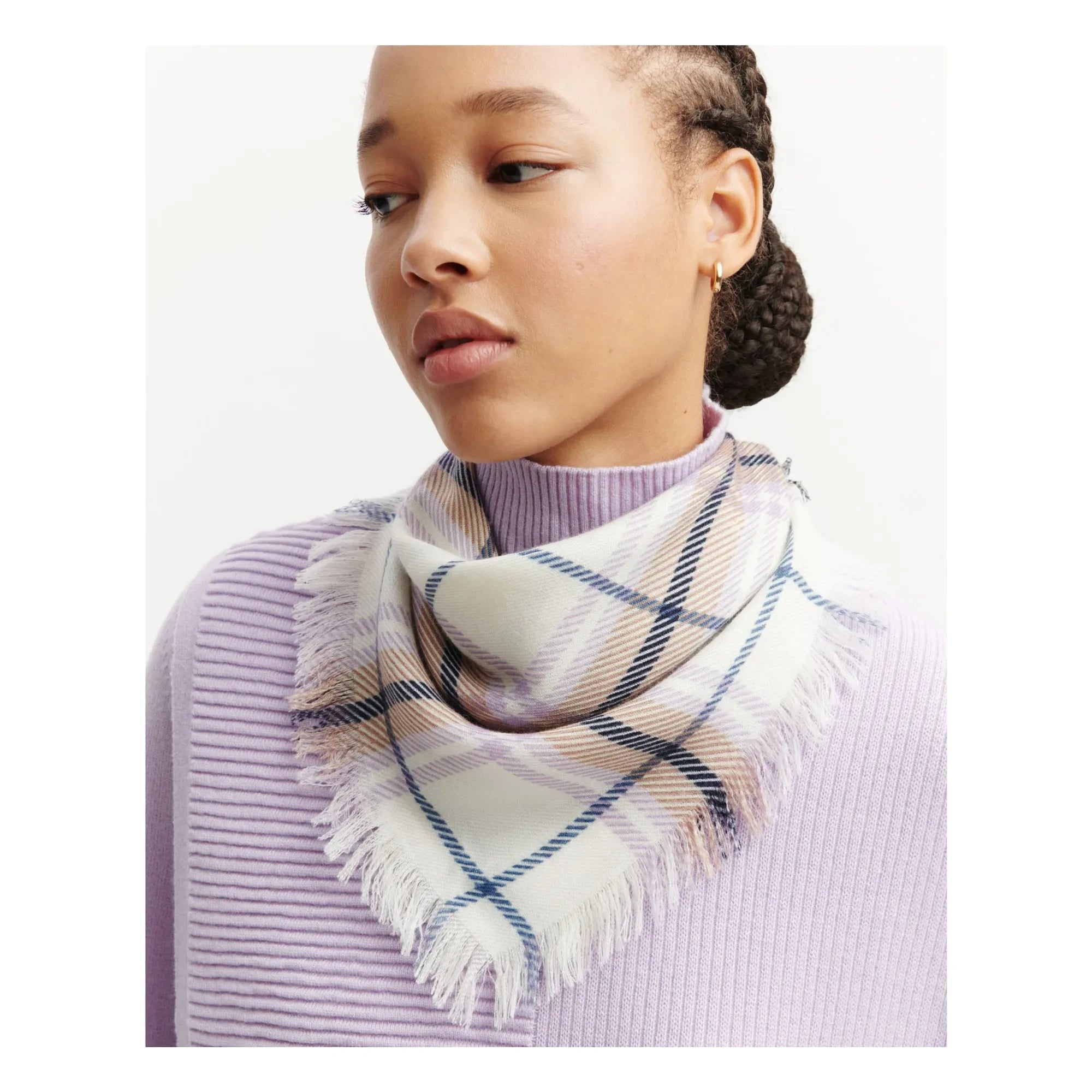 Bompard - Mini foulard cuadrado de cachemir tartán | Malva