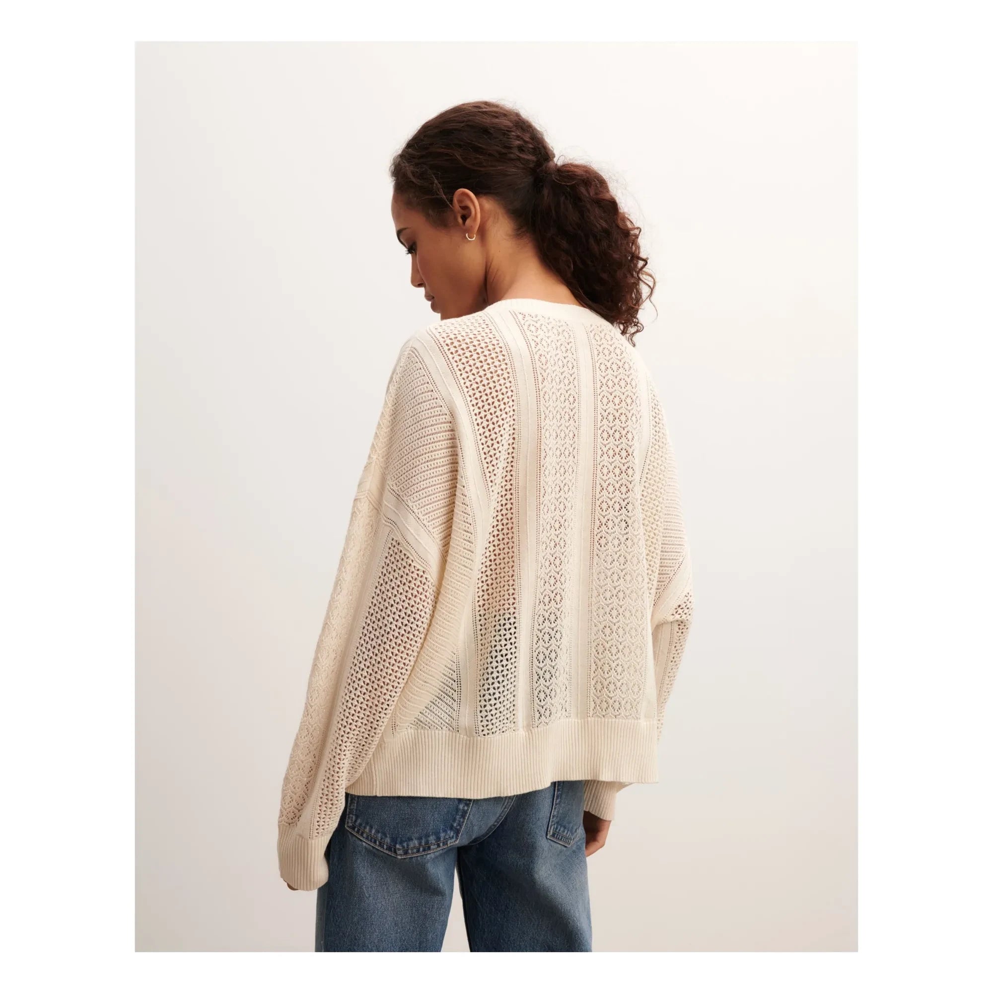 Bompard - Suéter oversize de punto calado con parches de seda y cachemir | Natural