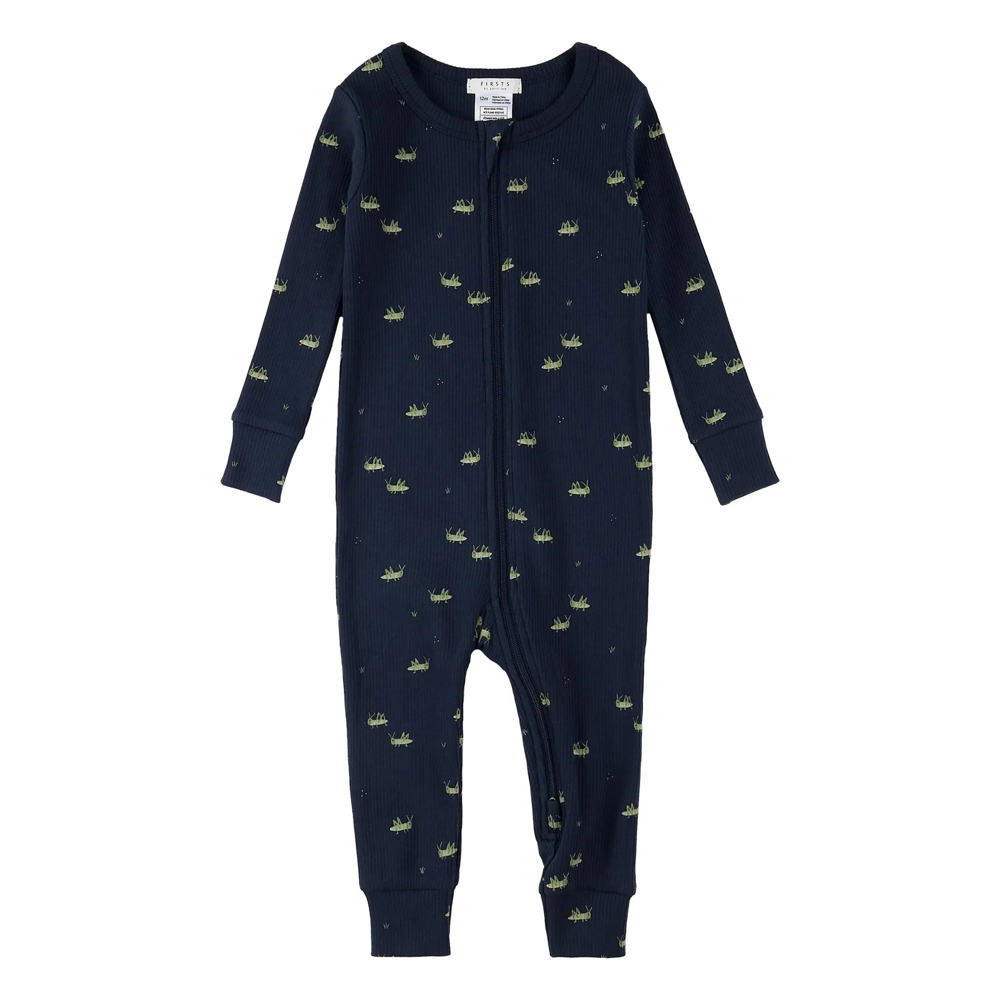 Petit Lem - Pijama de Canalé Saltamontes de Algodón Orgánico | Azul marino