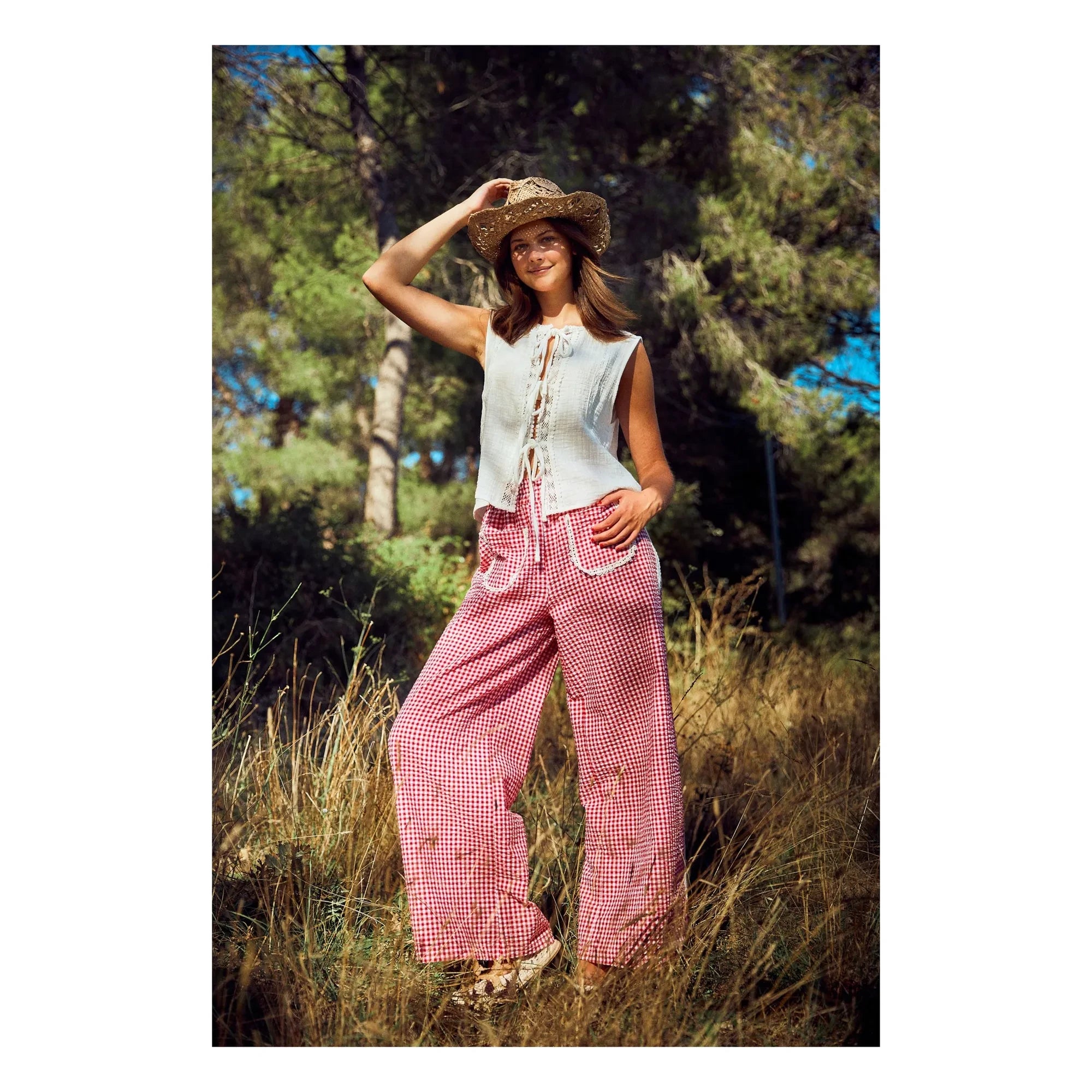 Indee - Pantalones Vichy de Vanuatu | Rojo