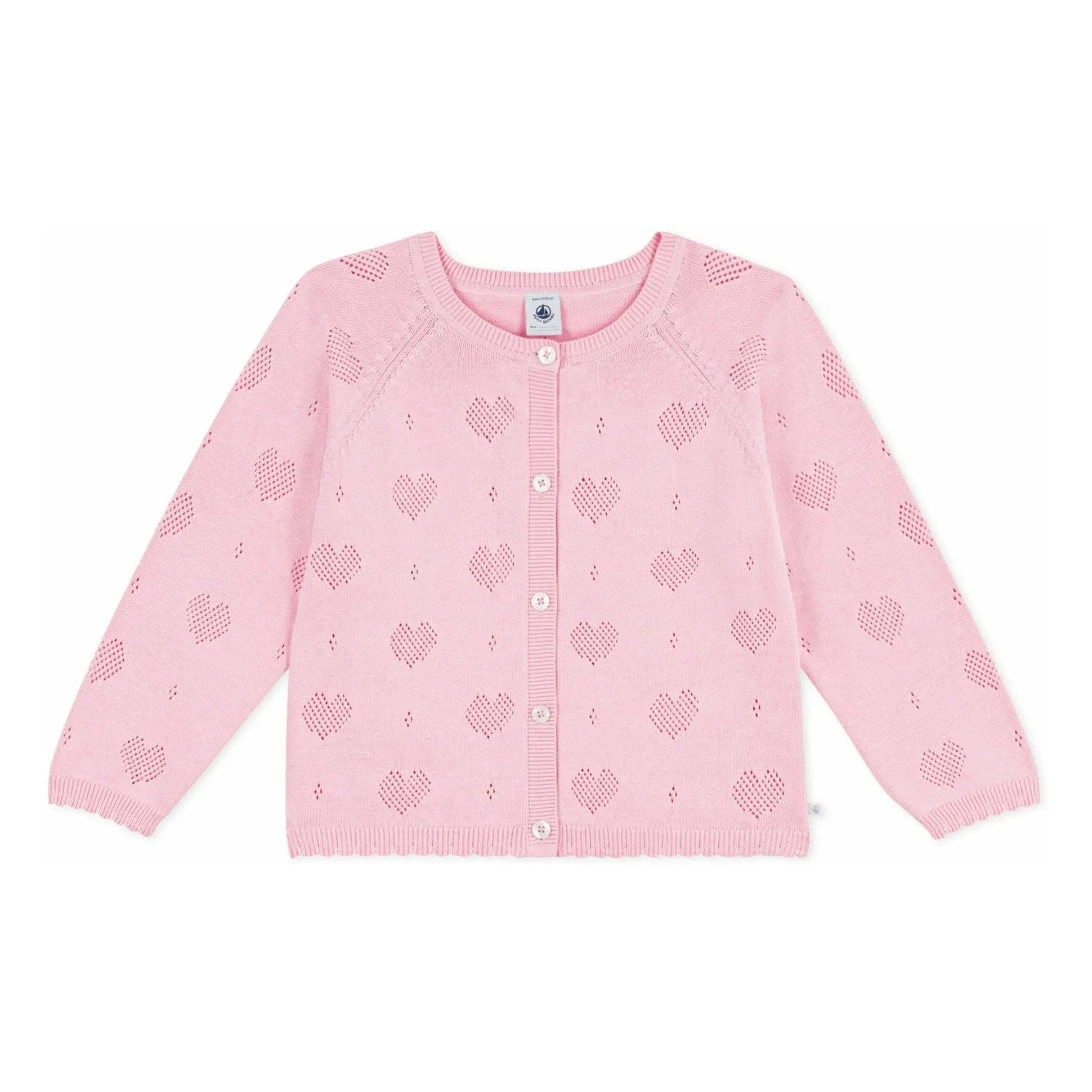 Petit Bateau - Cárdigan Corazones Calados de Algodón Orgánico | Rosa