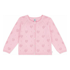 Petit Bateau - Cárdigan Corazones Calados de Algodón Orgánico | Rosa