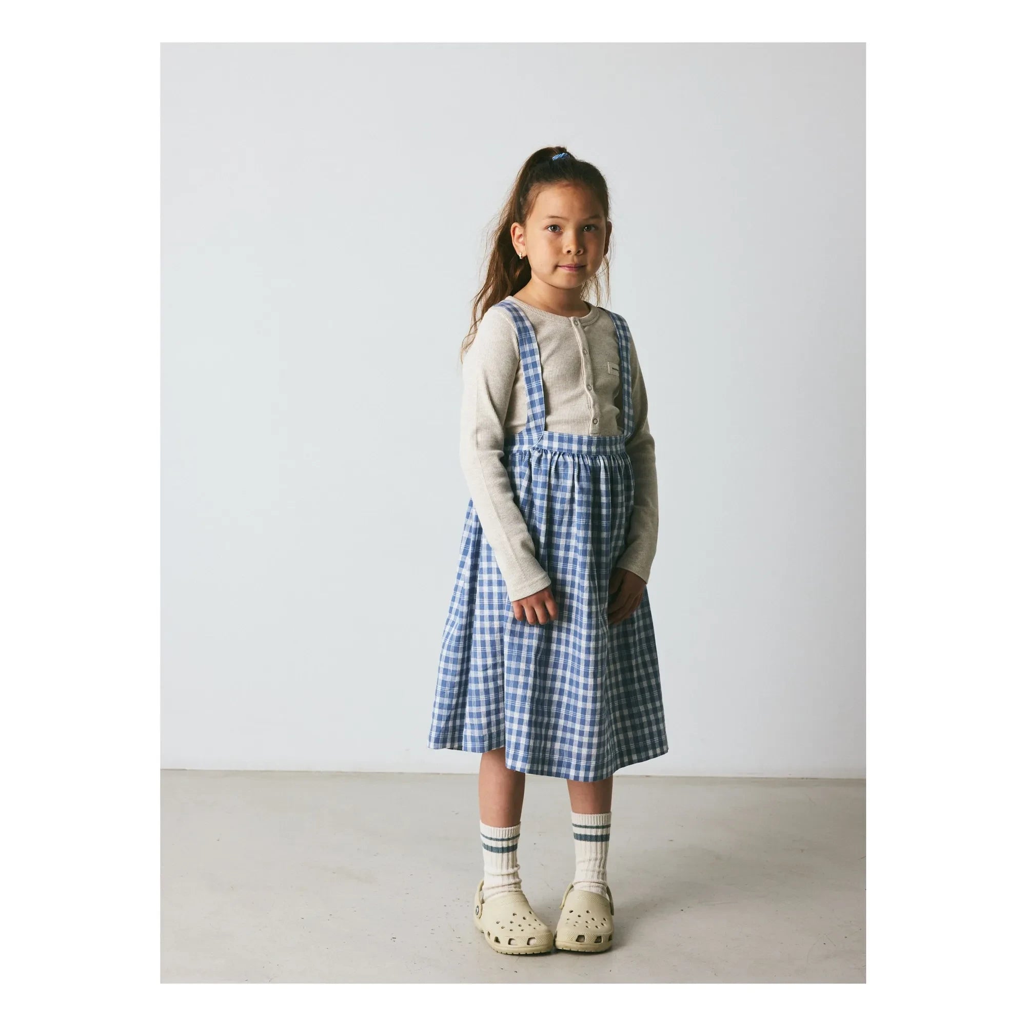brunobruno nation - Emily Vestido lino y algodón orgánico a cuadros | Azul