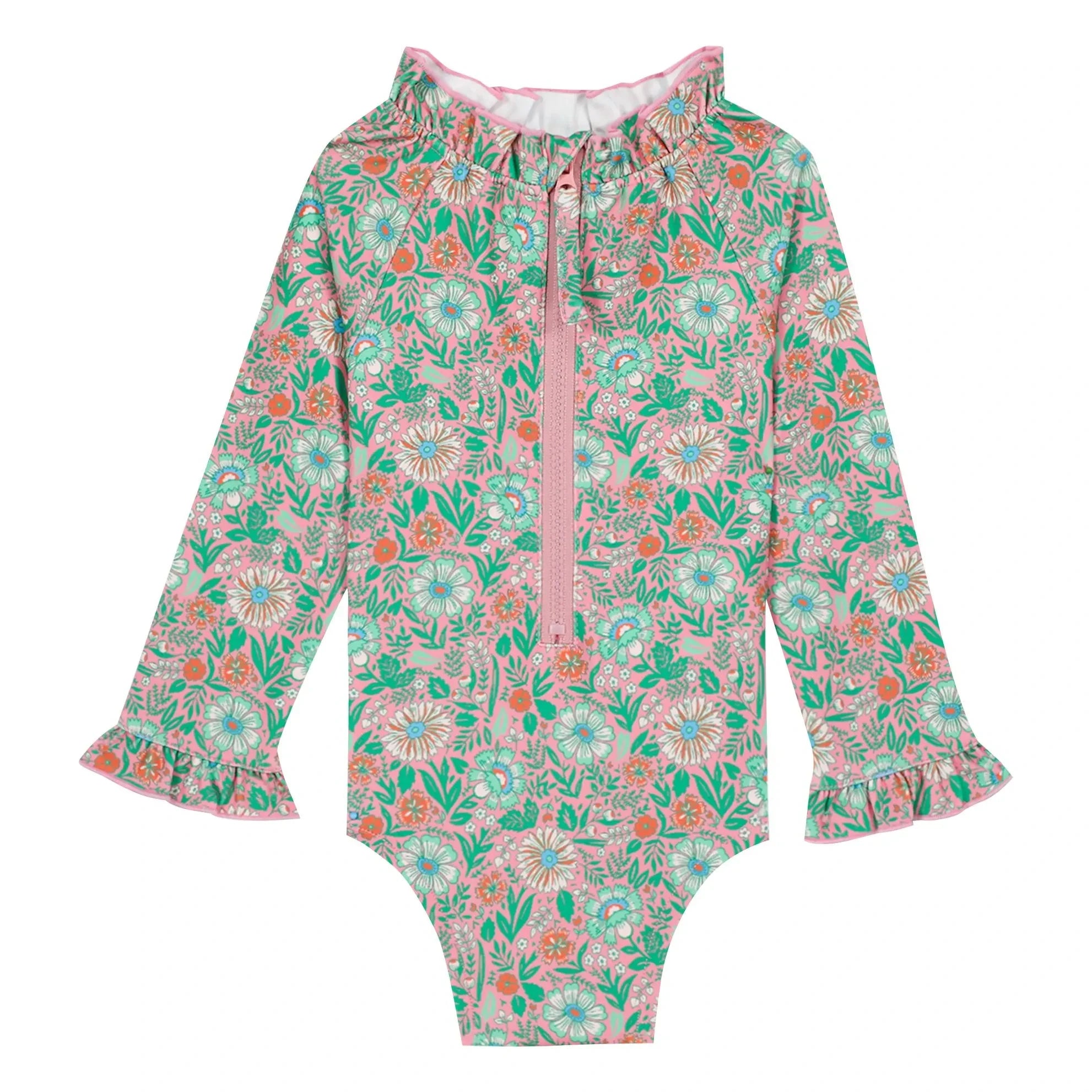 Bonton - Traje de baño de manga larga con cuello de volantes Flores | Lila