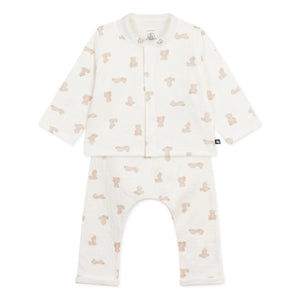 Petit Bateau - Conjunto de body de osito, chaleco y pantalón de algodón orgánico | Blanco