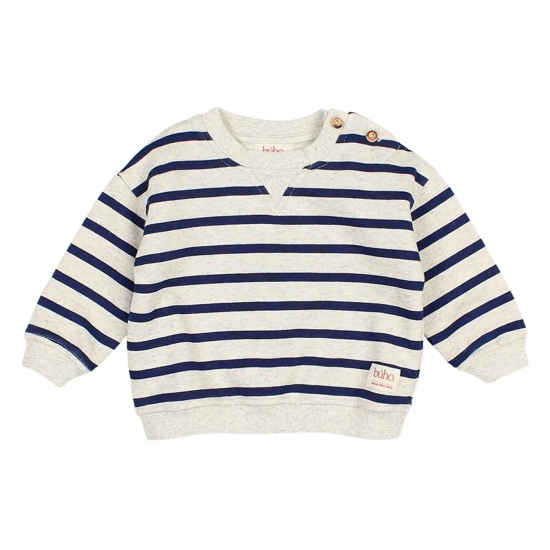 Búho - Sudadera de algodón orgánico a rayas de marinero | Azul marino