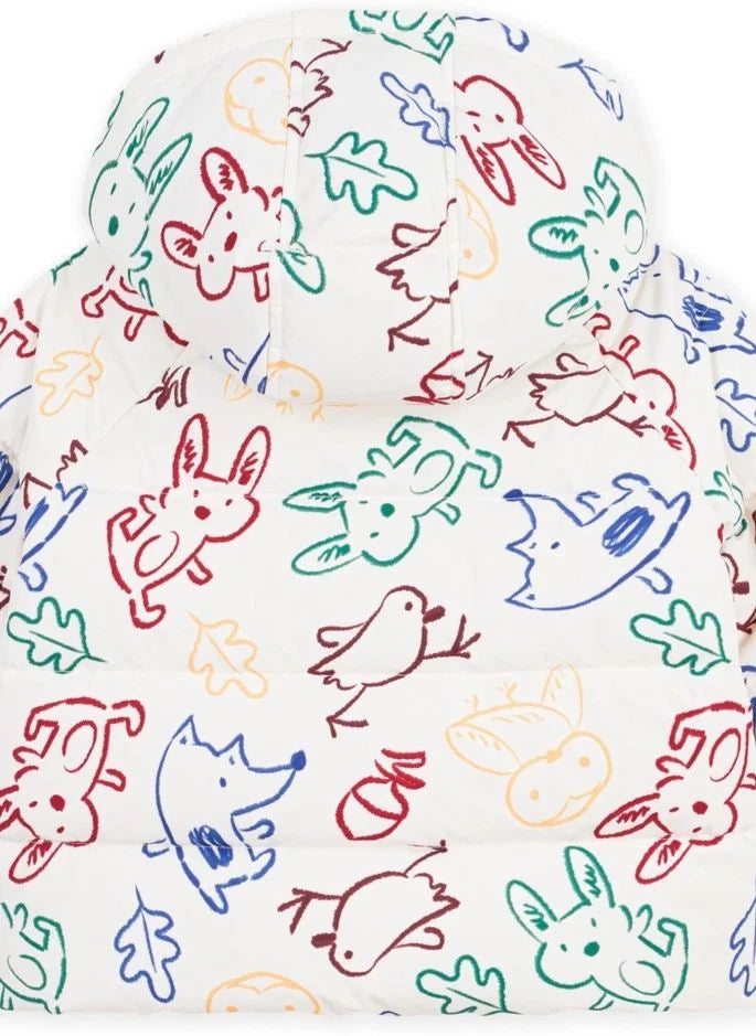 Petit Bateau - Ecru Abrigo de plumón con estampado de animalitos para bebé