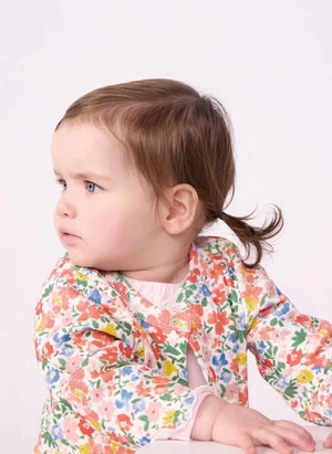 Petit Bateau - Organik Pamuklu Çiçek Desenli Bebek Hırkası | Beyaz