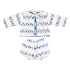 Bebe Organic - Scilla Çiçekli Hırka ve Bloomer Seti | Mavi