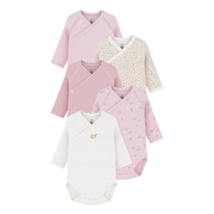 Petit Bateau - 5'li Organik Pamuklu Çiçekli Badi Seti | Pembe