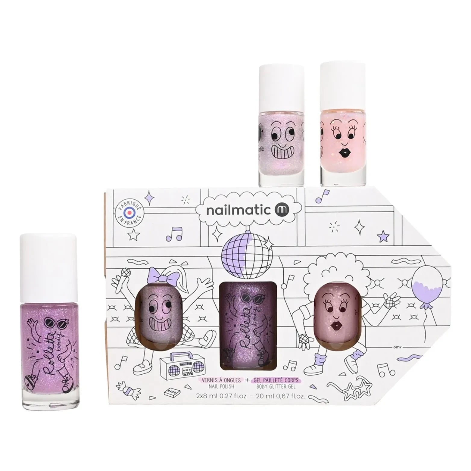 Nailmatic Kids - Set de dos esmaltes de uñas Bus Party y rollo para el cuerpo | Lila