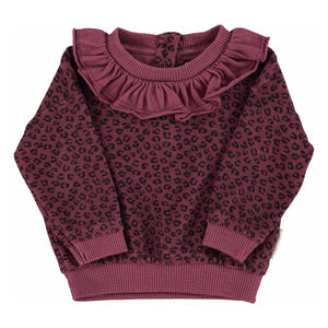 Piupiuchick - Sudadera con cuello con volantes Leopard Algodón orgánico | Berenjena