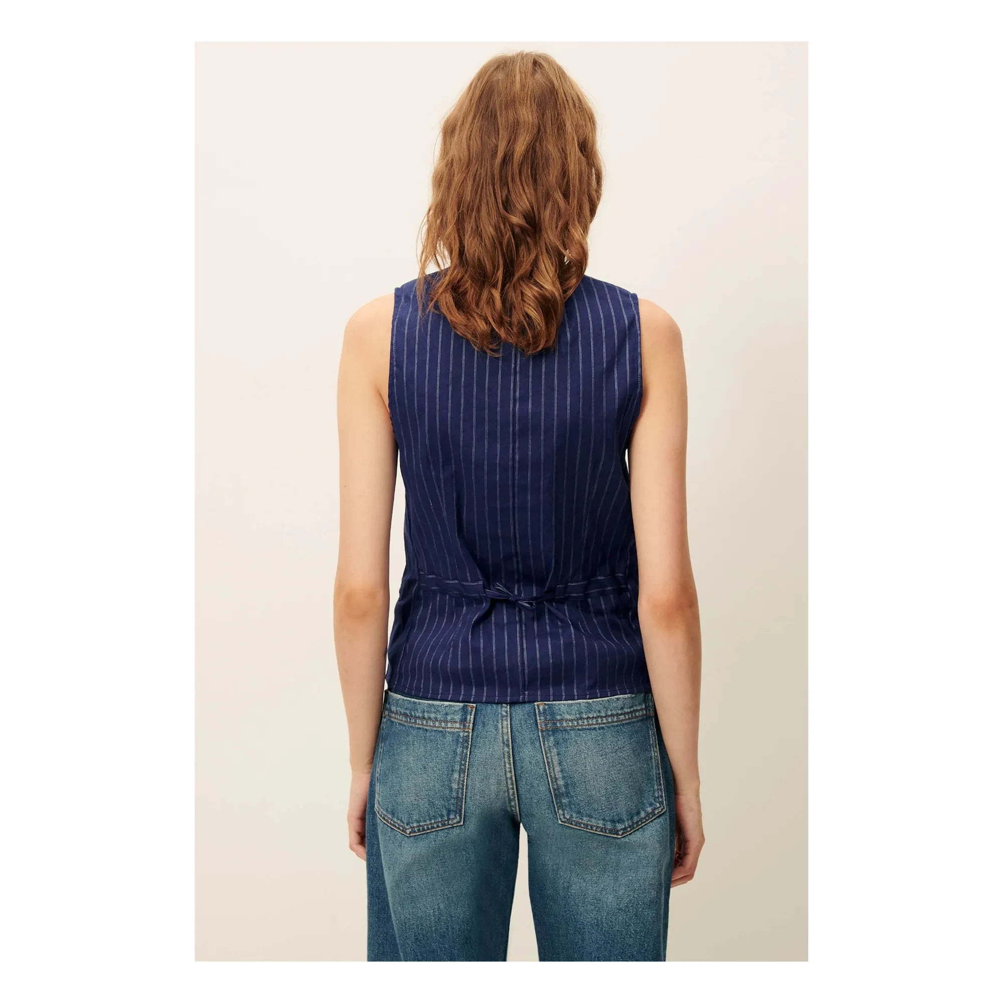 Sessùn - Blusa sin mangas de lino a rayas Fernando | Azul marino