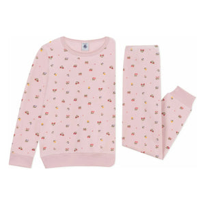 Petit Bateau - Pijama con corazones y flores de algodón orgánico | Rosa pálido