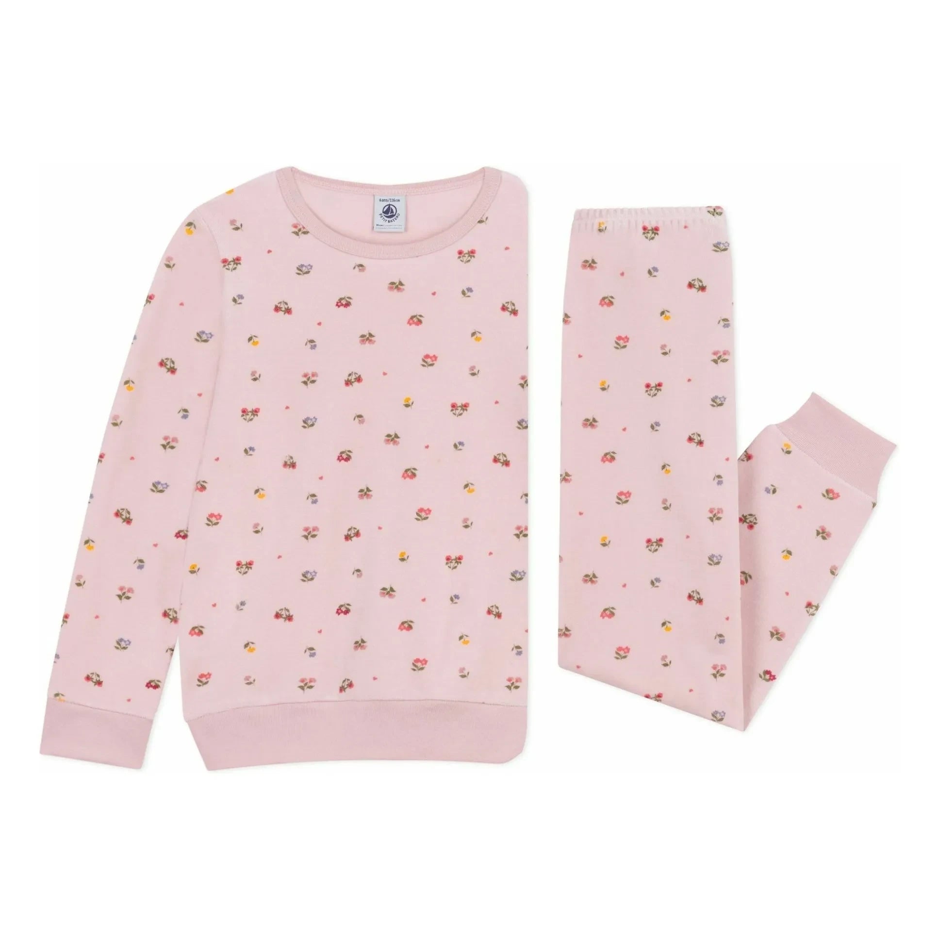 Petit Bateau - Pijama con corazones y flores de algodón orgánico | Rosa pálido