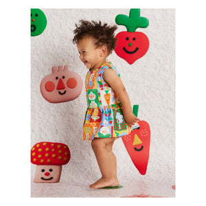 Halcyon Nights - Vestido con volantes de algodón orgánico con estampado de verduras | Naranja