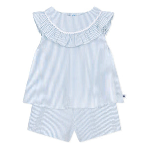 Petit Bateau - Conjunto de blusa y pantalón corto de popelín de algodón orgánico | Blanco