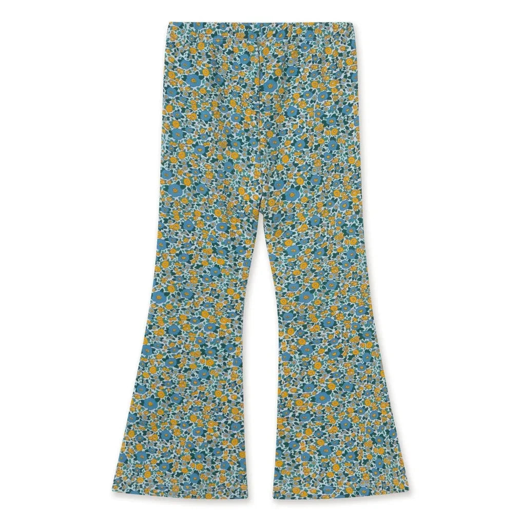 Tinycottons - Pantalones de pierna española de punto con estampado de flores de algodón orgánico | Azul