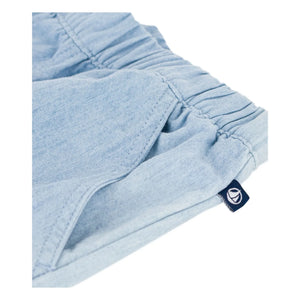 Petit Bateau - Shorts de tela vaquera chambray de algodón orgánico azul claro