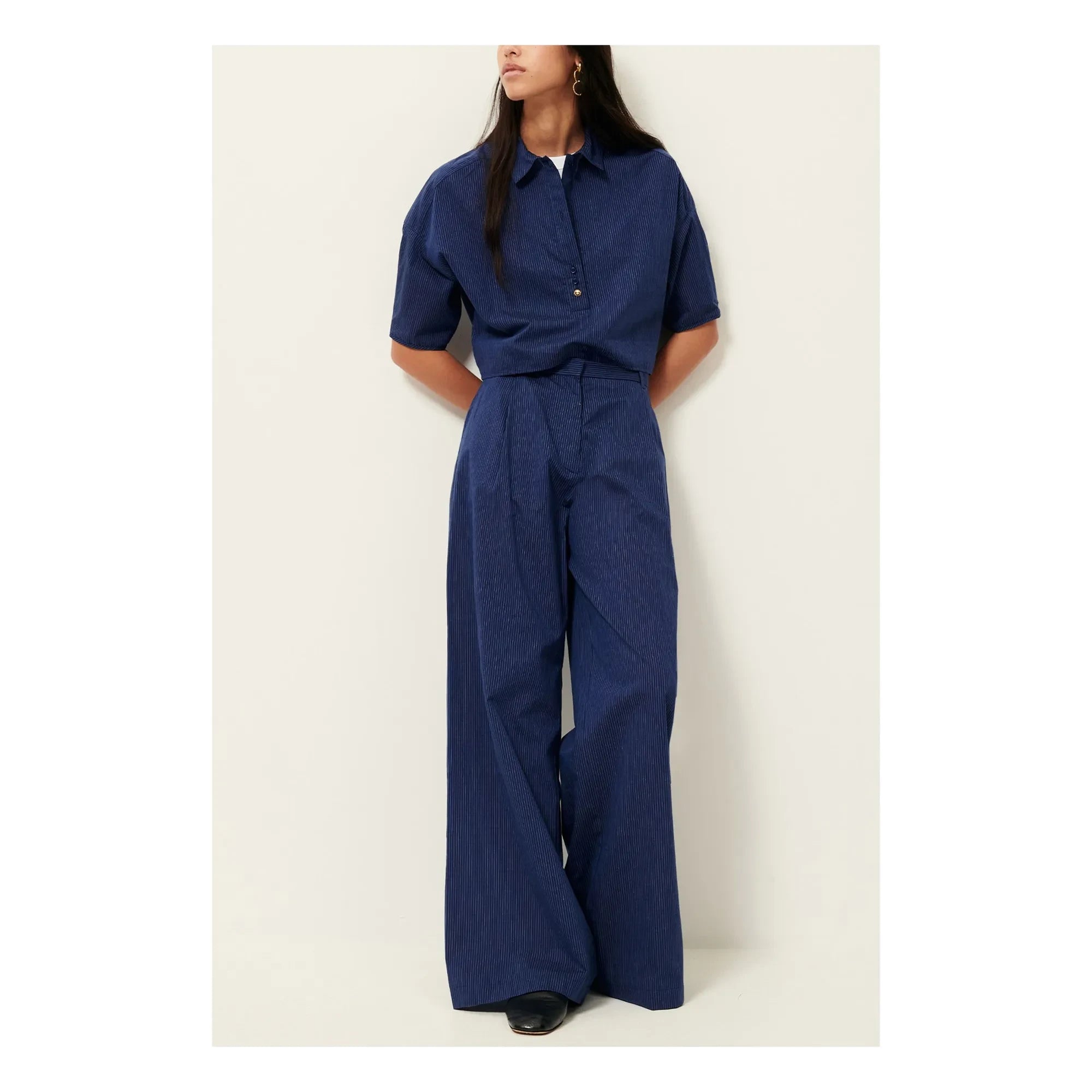 Sessùn - Pantalones de rayas de algodón Provencia | Azul marino