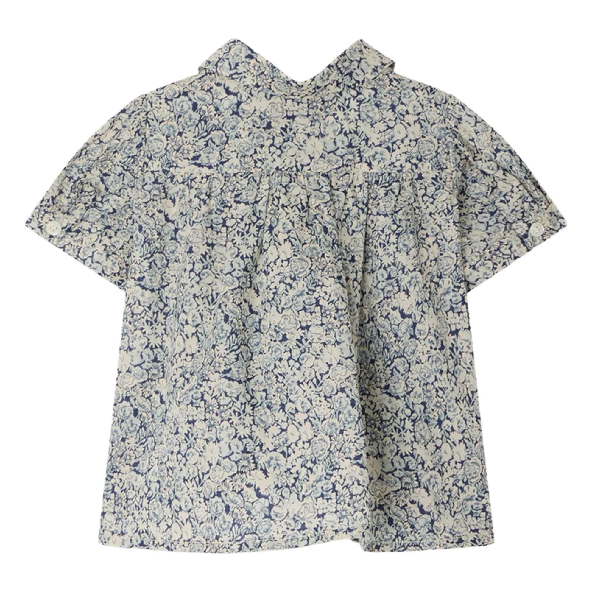 Bonpoint - Blusa de algodón orgánico con cuello Claudine Laurencia Fleurie | Azul Prusia