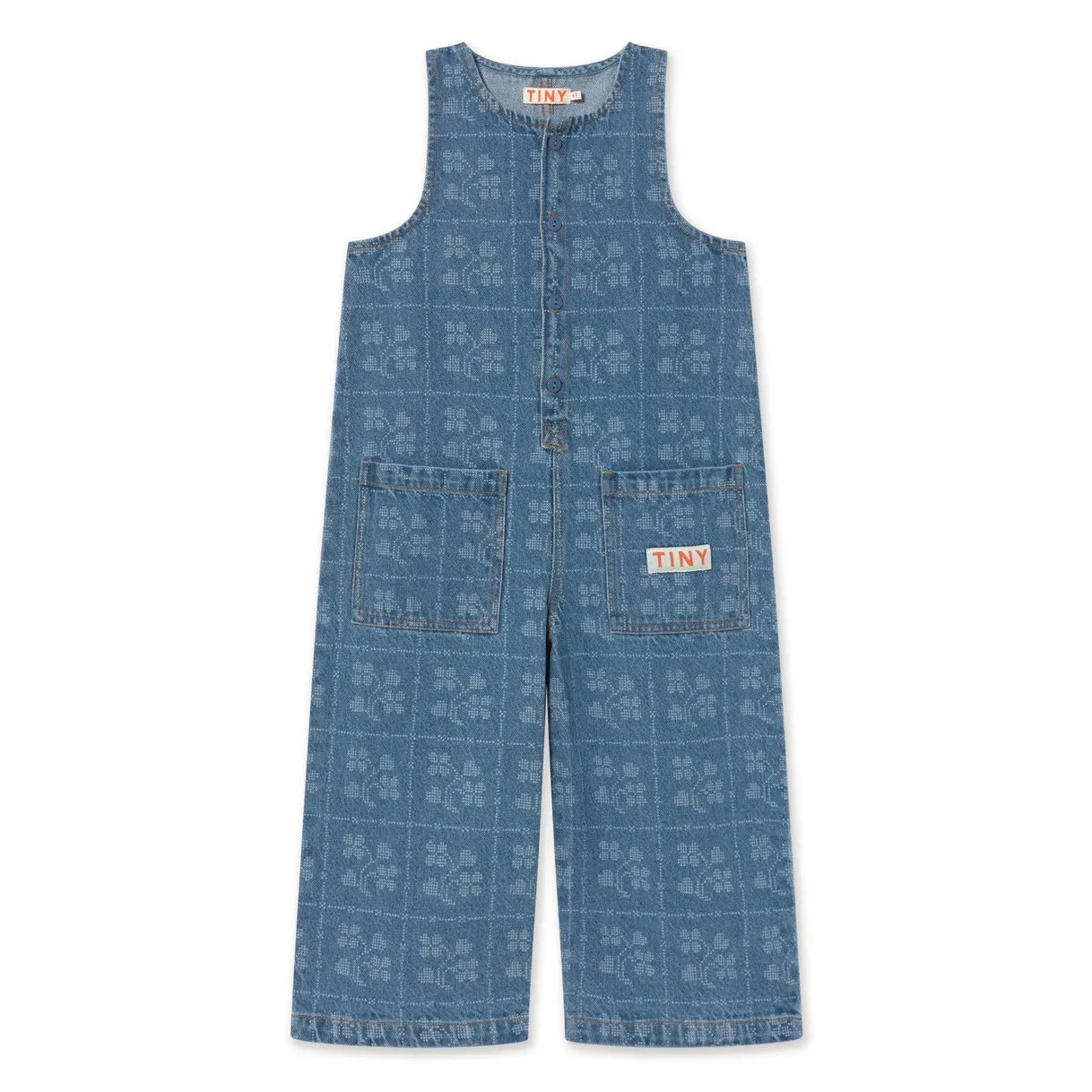 Tinycottons - Çiçekli Denim Salopet | Mavi