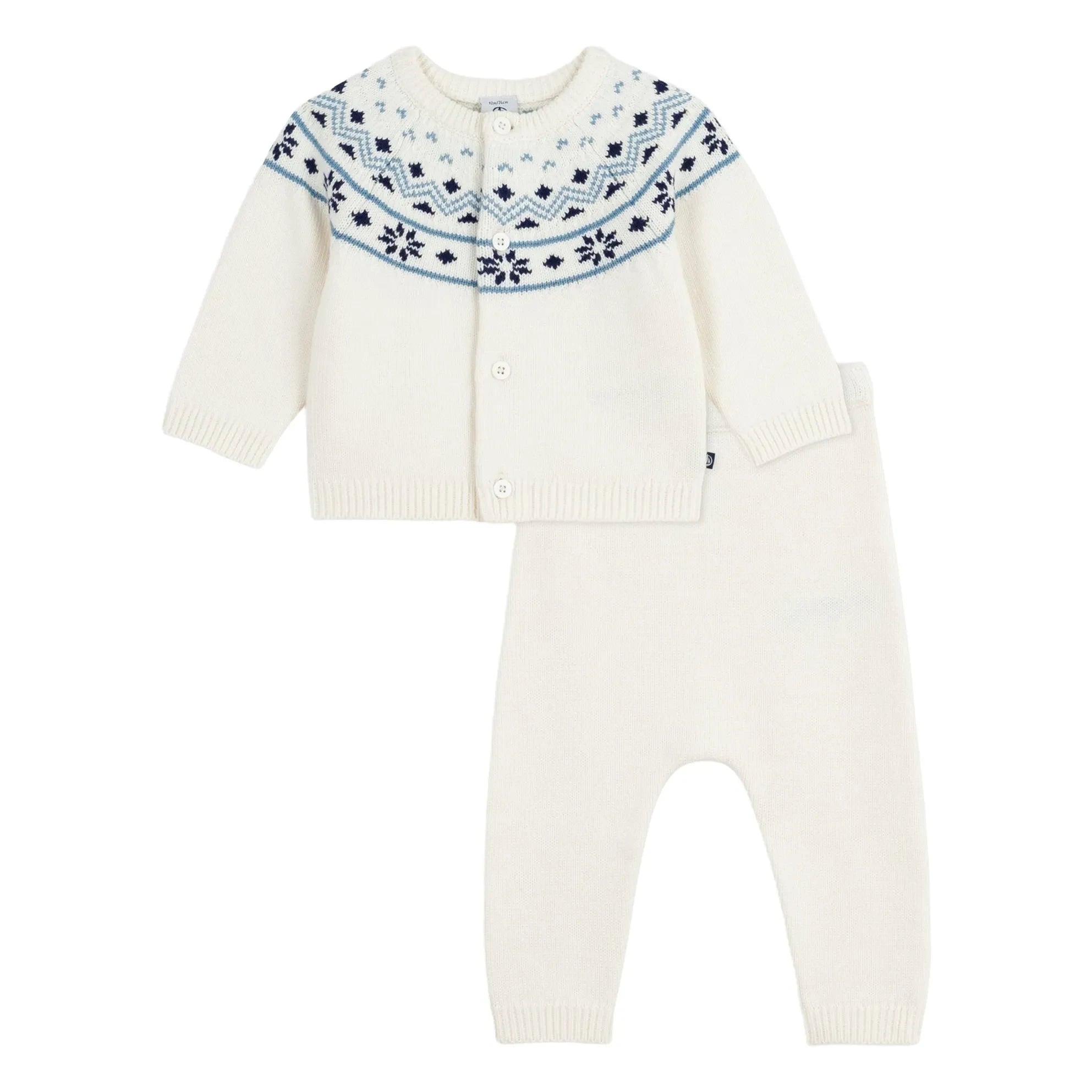 Petit Bateau - Conjunto de cárdigan y pantalón de lana | Crudo