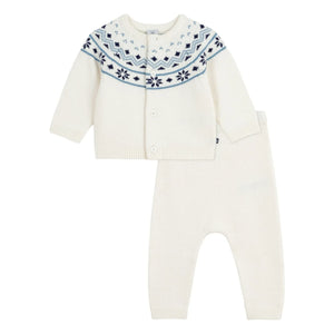 Petit Bateau - Conjunto de cárdigan y pantalón de lana | Crudo