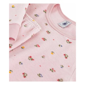 Petit Bateau - Pijama con corazones y flores de algodón orgánico | Rosa pálido