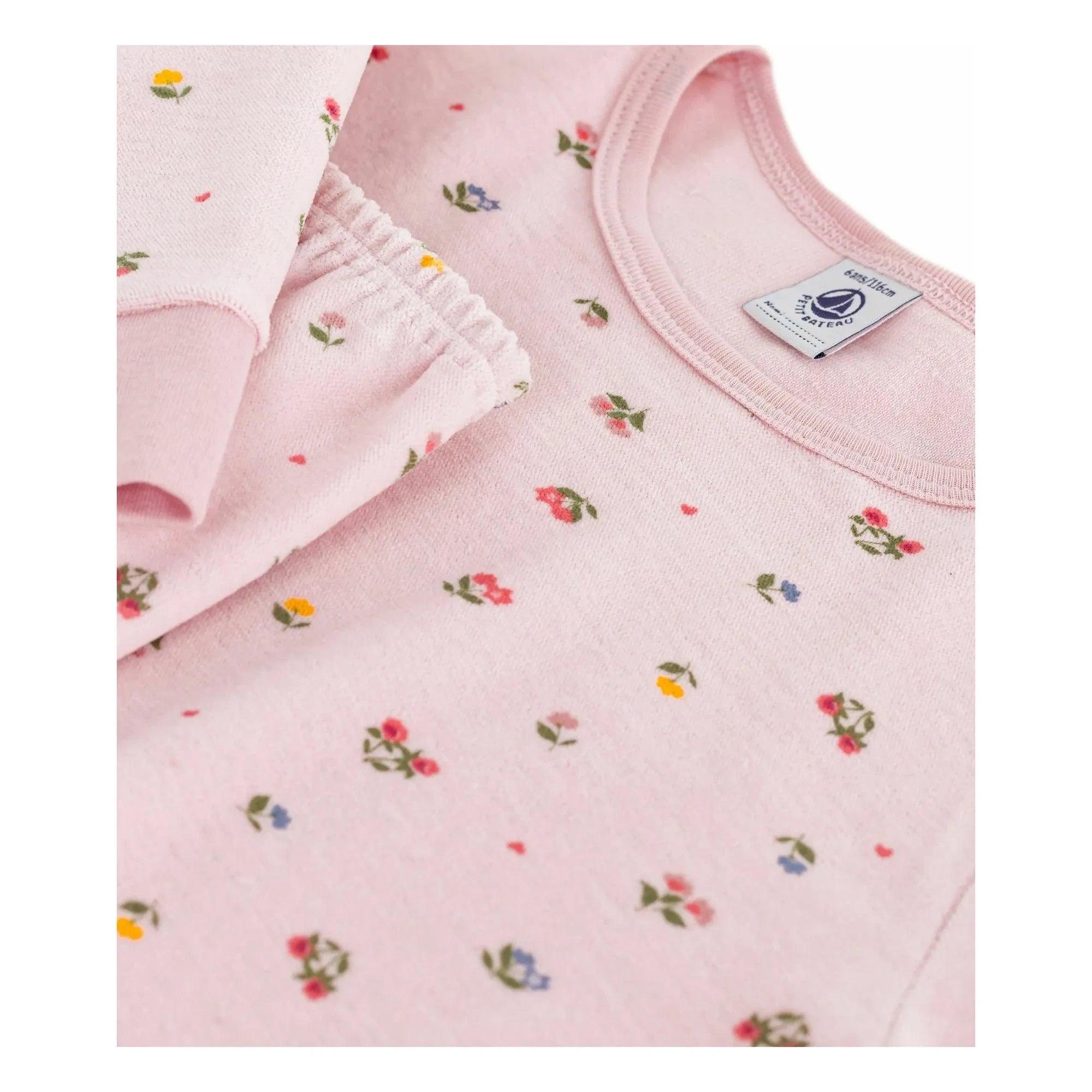 Petit Bateau - Pijama con corazones y flores de algodón orgánico | Rosa pálido