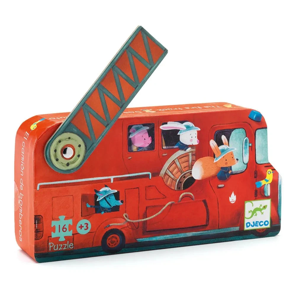 Djeco - Puzzle de Camión de Bomberos - 16 piezas