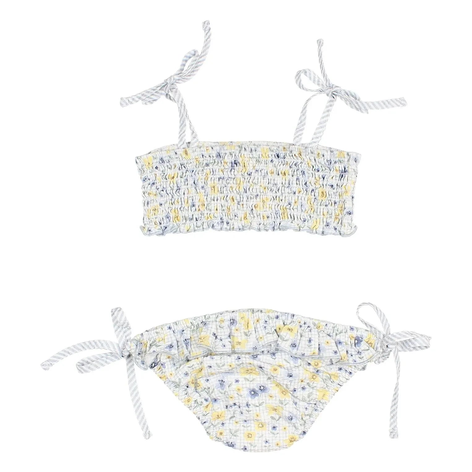 Búho - Bañador de Seersucker con Estampado Floral en Azul Pastel