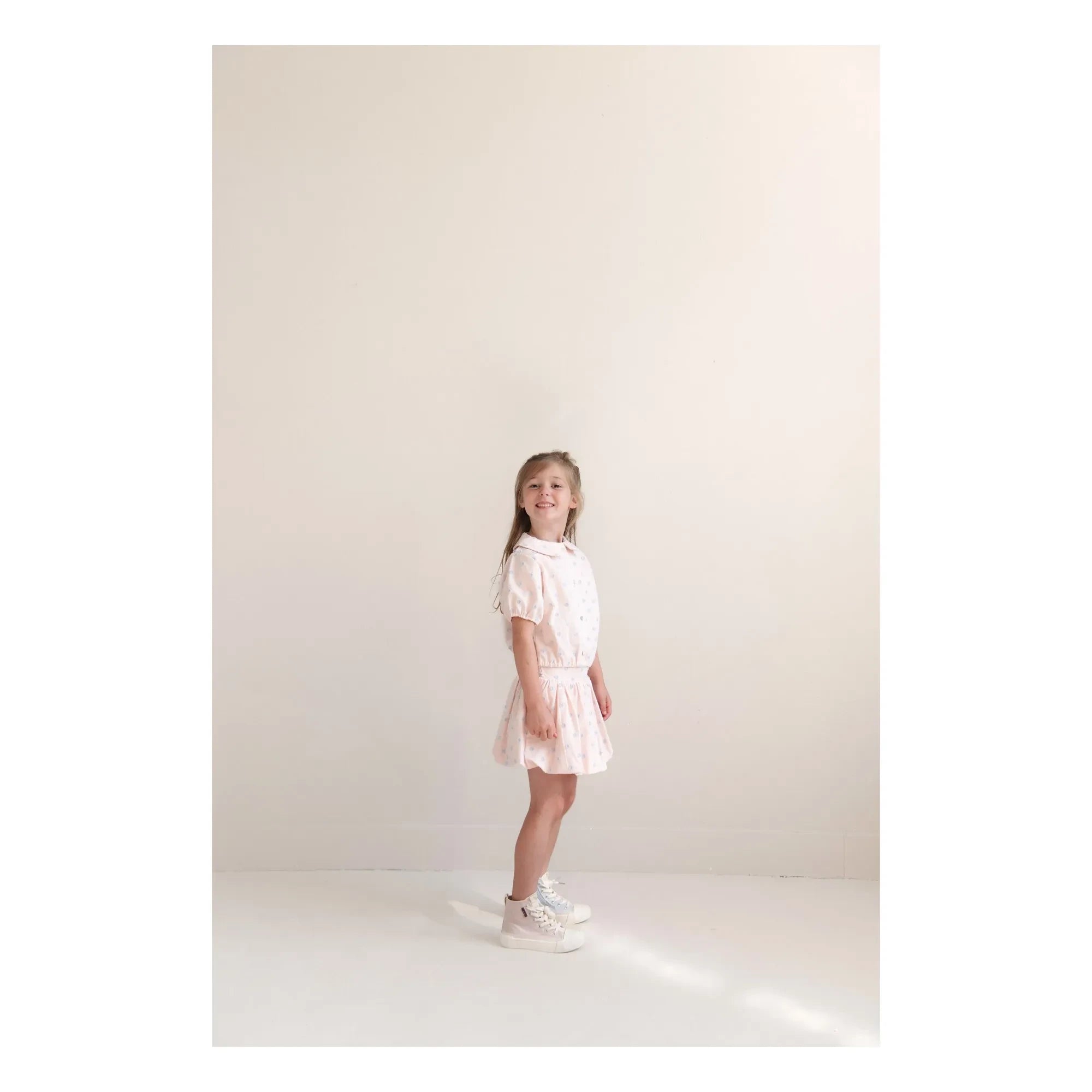 Jenest - Claudine Yaka Molly Camisa Blusa de Algodón Orgánico con Estampado de Puntos | Rosa Claro