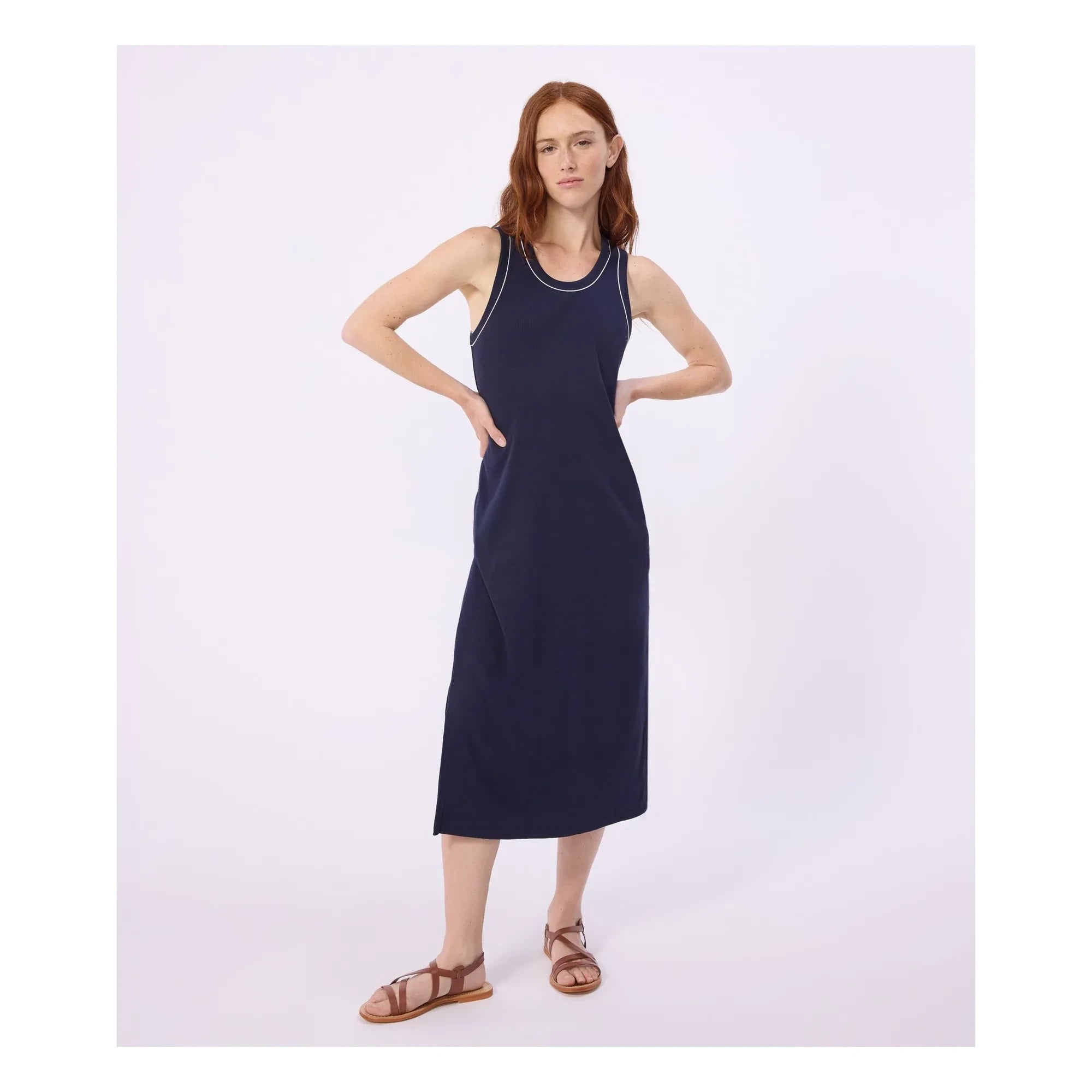 Petit Bateau - Vestido liso de canalé | Azul marino