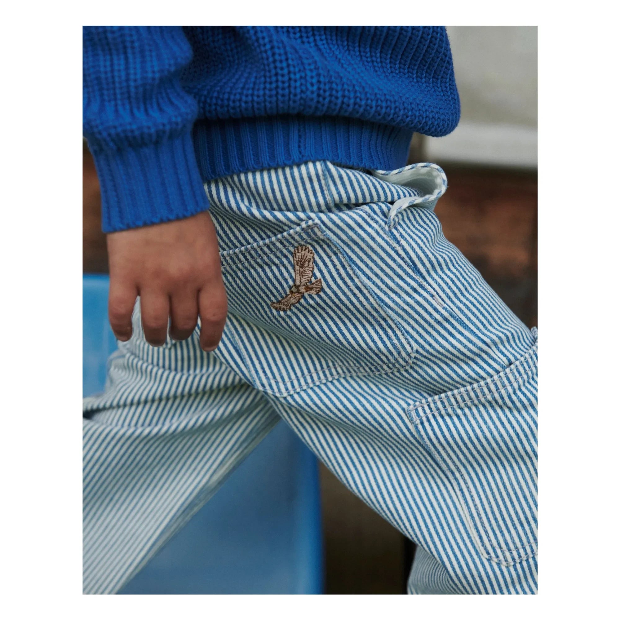 Copenhagen Colors - Pantalones cargo de gabardina de algodón orgánico a rayas | Azul
