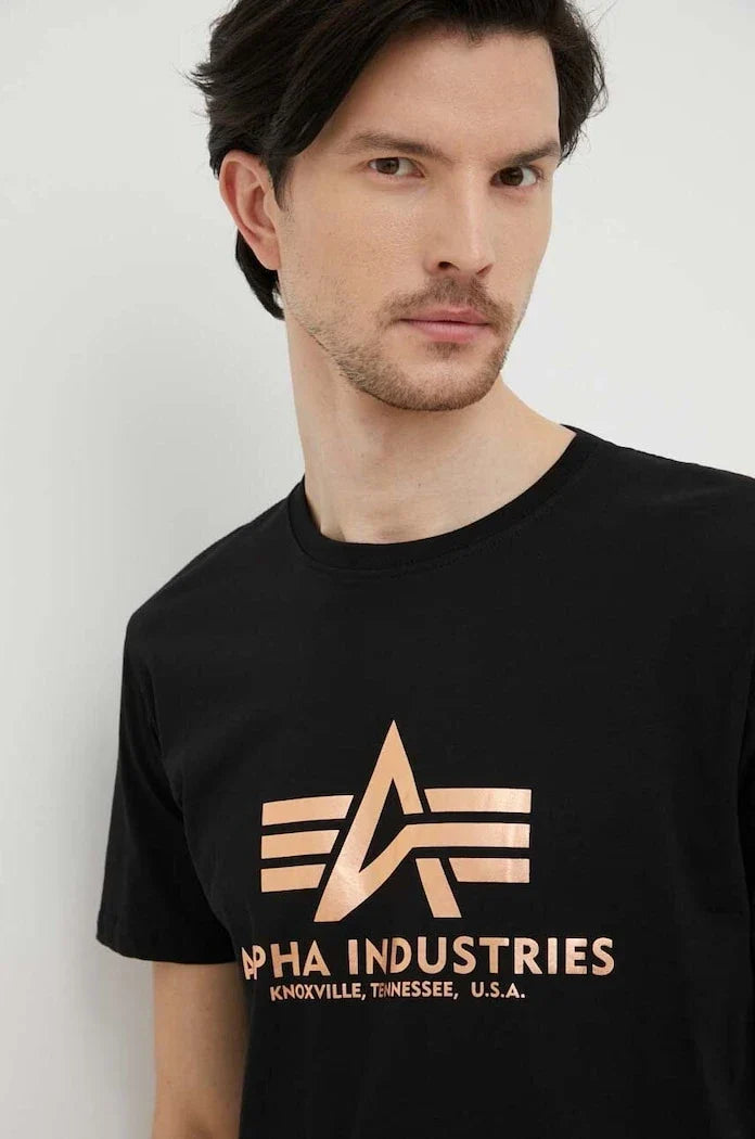 Camiseta de algodón con estampado de lámina Alpha Industries Basic