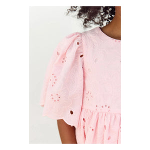 Tartine et Chocolat - Vestido de manga abullonada con flores bordadas | Rosa empolvado