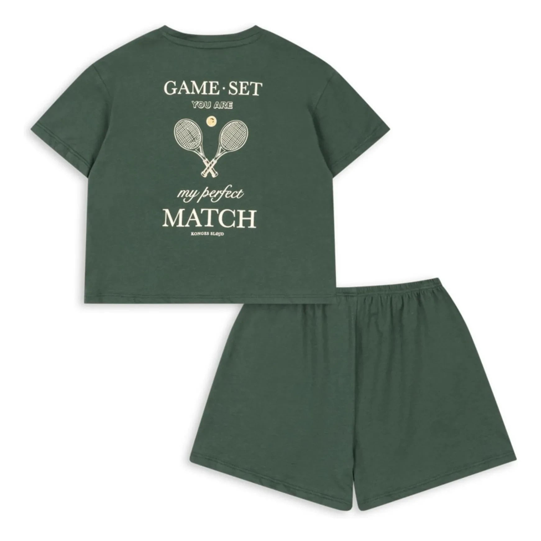 Konges Sløjd - Conjunto de camiseta y pantalón corto Famo Tenis de algodón orgánico | Verde oscuro
