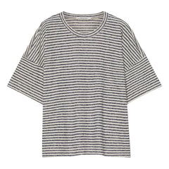 Pomandère - Camiseta de jersey de algodón y lino a rayas | Azul noche