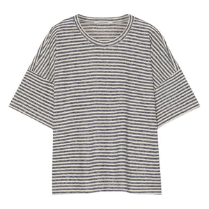 Pomandère - Camiseta de jersey de algodón y lino a rayas | Azul noche